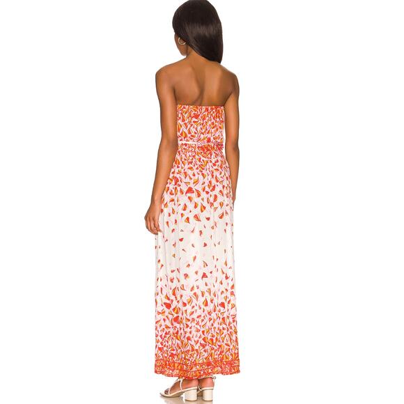 Poupette St. Barth Mara Strapless Floral Maxi Dress Size Red Pink Petal - Picture 3 of 14